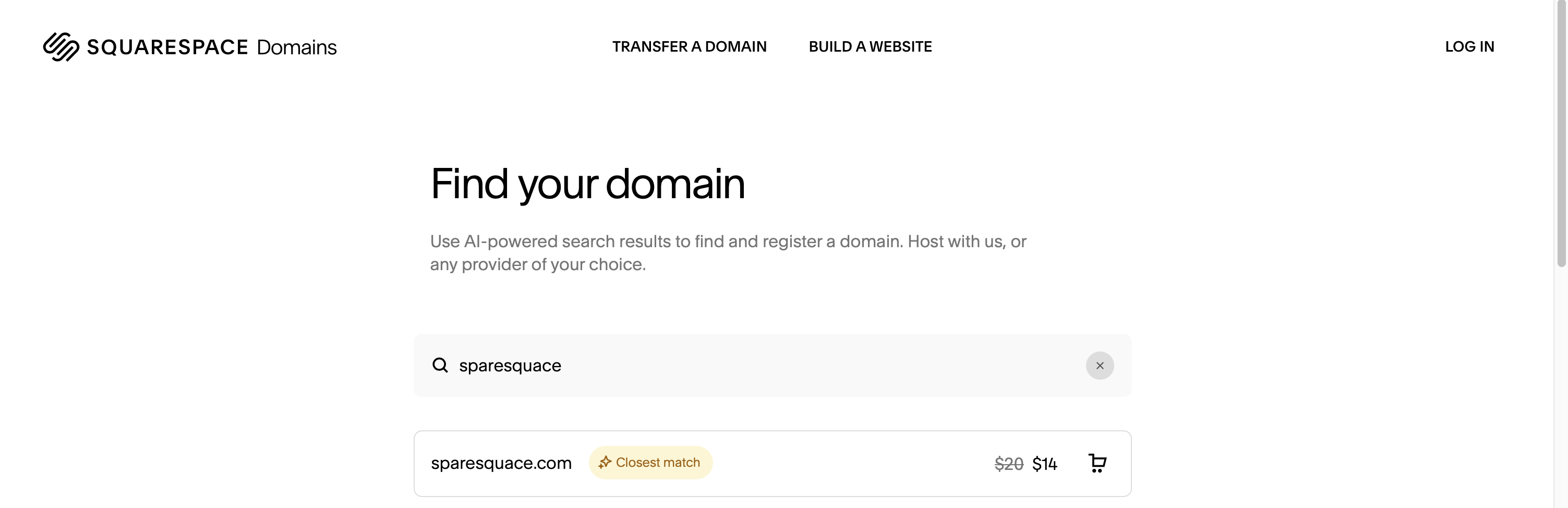 A screenshot of purchasing sparesquace from squarespace